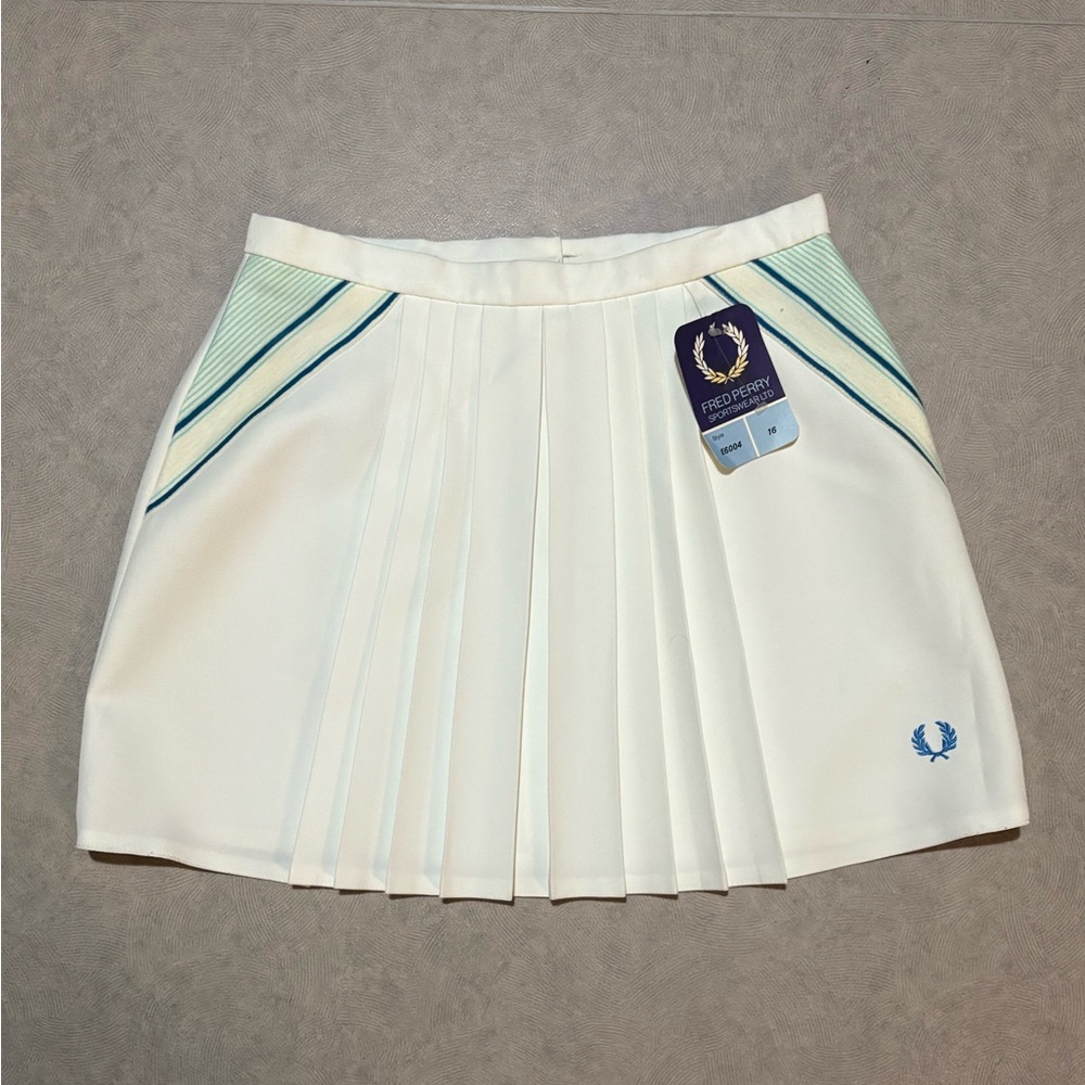 Fred Perry Vintage White and Blue Pleated Tennis Skirt